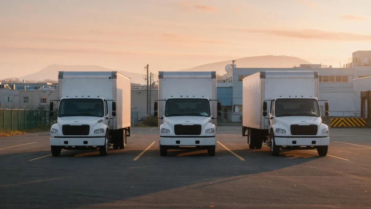Trois camions de déménagement alignés