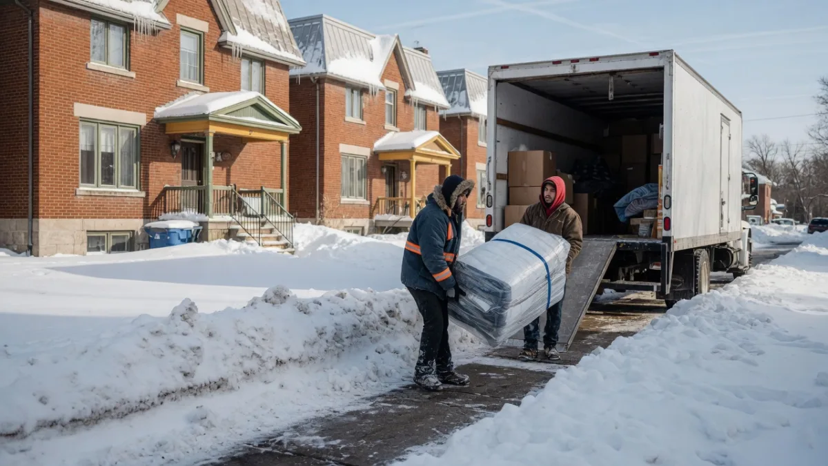 Camion de déménagement en hiver à Montréal